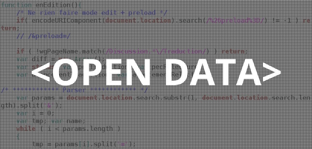 Das Wort Open Data im Vordergrund. Im Hintergrund ist Code zu erkennen.